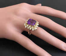 Load image into Gallery viewer, 5.80 Carats Impressive Natural Amethyst and Diamond 14K Solid Yellow Gold Ring