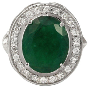 7.60 Carats Natural Emerald and Diamond 14K Solid White Gold Ring