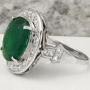 7.60 Carats Natural Emerald and Diamond 14K Solid White Gold Ring