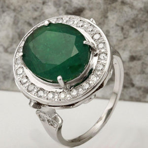 7.60 Carats Natural Emerald and Diamond 14K Solid White Gold Ring