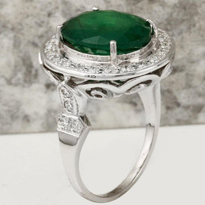 7.60 Carats Natural Emerald and Diamond 14K Solid White Gold Ring