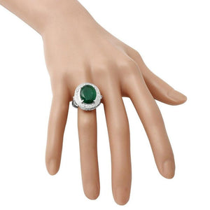 7.60 Carats Natural Emerald and Diamond 14K Solid White Gold Ring