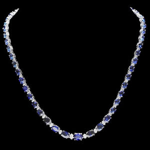 29.10Ct Natural Blue Sapphire and Diamond 14K Solid White Gold Necklace