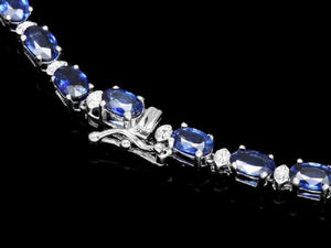 29.10Ct Natural Blue Sapphire and Diamond 14K Solid White Gold Necklace