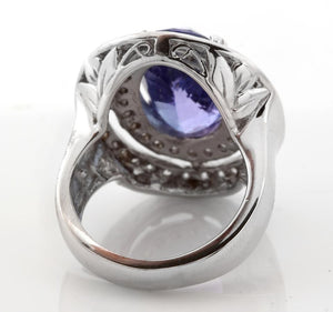 9.70 Carats Natural Very Nice Looking Tanzanite and Diamond 14K Solid White Gold Ring