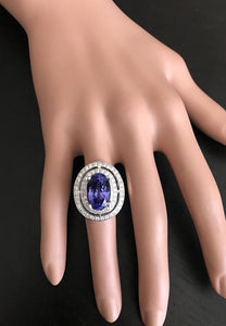 9.70 Carats Natural Very Nice Looking Tanzanite and Diamond 14K Solid White Gold Ring