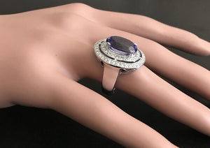 9.70 Carats Natural Very Nice Looking Tanzanite and Diamond 14K Solid White Gold Ring