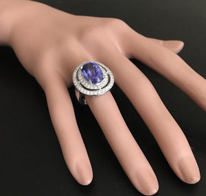 9.70 Carats Natural Very Nice Looking Tanzanite and Diamond 14K Solid White Gold Ring