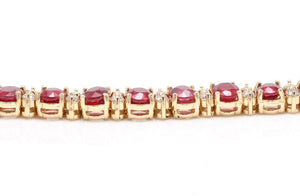 Very Beautiful 29.80 Carats Ruby & Natural Diamond 14K Solid Yellow Gold Bracelet