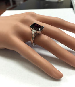 9.25 Carats Natural Impressive Red Garnet and Diamond 14K White Gold Ring
