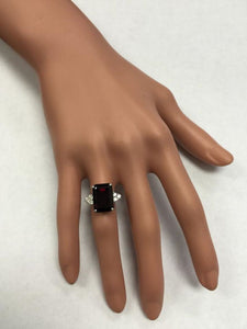 9.25 Carats Natural Impressive Red Garnet and Diamond 14K White Gold Ring