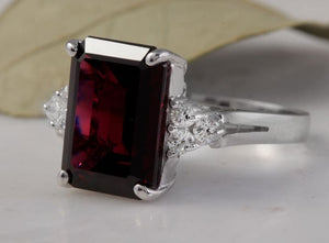 9.25 Carats Natural Impressive Red Garnet and Diamond 14K White Gold Ring