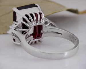 9.25 Carats Natural Impressive Red Garnet and Diamond 14K White Gold Ring