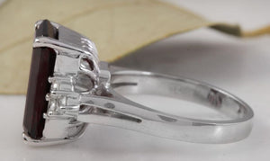 9.25 Carats Natural Impressive Red Garnet and Diamond 14K White Gold Ring