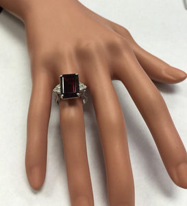 9.25 Carats Natural Impressive Red Garnet and Diamond 14K White Gold Ring