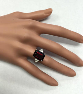 9.25 Carats Natural Impressive Red Garnet and Diamond 14K White Gold Ring