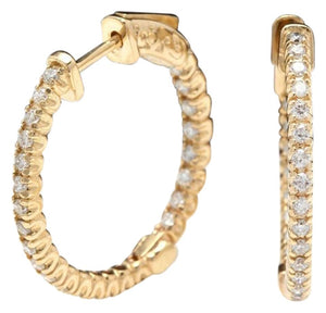 Exquisite 1.15 Carats Natural Diamond 14K Solid Yellow Gold Hoop Earrings