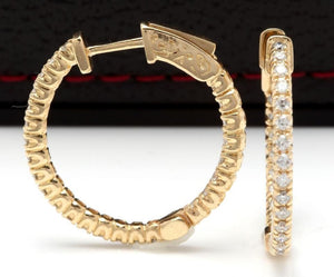 Exquisite 1.15 Carats Natural Diamond 14K Solid Yellow Gold Hoop Earrings