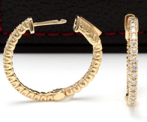 Exquisite 1.15 Carats Natural Diamond 14K Solid Yellow Gold Hoop Earrings