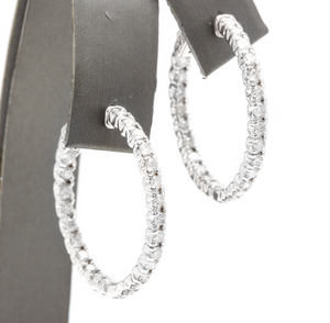 Exquisite 2.00 Carats Natural Diamond 14K Solid White Gold Hoop Earrings