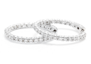 Exquisite 2.00 Carats Natural Diamond 14K Solid White Gold Hoop Earrings