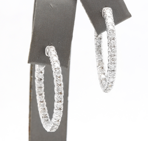 Exquisite 2.00 Carats Natural Diamond 14K Solid White Gold Hoop Earrings