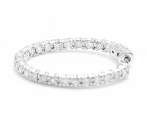 Exquisite 2.00 Carats Natural Diamond 14K Solid White Gold Hoop Earrings
