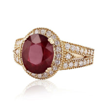Load image into Gallery viewer, 6.70 Carats Impressive Red Ruby and Natural Diamond 14K Yellow Gold Ring