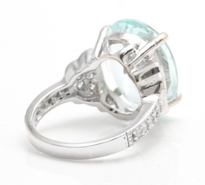10.65 Carats Impressive Natural Aquamarine and Diamond 14K Solid White Gold Ring