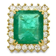 Load image into Gallery viewer, 11.20ct Natural Emerald &amp; Diamond 18k Solid Yellow Gold Ring