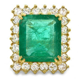 11.20ct Natural Emerald & Diamond 18k Solid Yellow Gold Ring