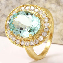 Load image into Gallery viewer, 5.10 Carats Natural Aquamarine and Diamond 14K Solid Yellow Gold Ring