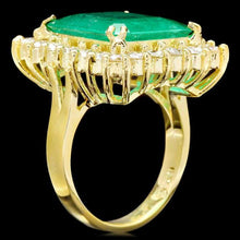 Load image into Gallery viewer, 11.20ct Natural Emerald &amp; Diamond 18k Solid Yellow Gold Ring
