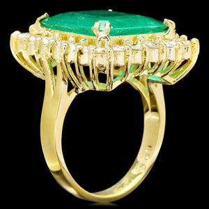 11.20ct Natural Emerald & Diamond 18k Solid Yellow Gold Ring