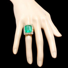 Load image into Gallery viewer, 11.20ct Natural Emerald &amp; Diamond 18k Solid Yellow Gold Ring