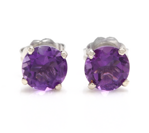 Exquisite 1.80 Carats Natural Amethyst 14K Solid White Gold Martini Stud Earrings