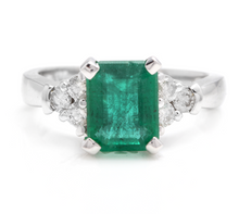 Load image into Gallery viewer, 2.90 Carats Natural Emerald and Diamond 14K Solid White Gold Ring