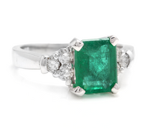 Load image into Gallery viewer, 2.90 Carats Natural Emerald and Diamond 14K Solid White Gold Ring