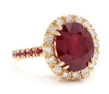 Load image into Gallery viewer, 5.60 Carats Gorgeous Natural Red Ruby and Diamond 14K Solid Yellow Gold Ring