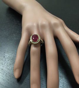 5.60 Carats Gorgeous Natural Red Ruby and Diamond 14K Solid Yellow Gold Ring