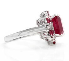 Load image into Gallery viewer, 7.45 Carats Impressive Natural Red Ruby and Diamond 14K White Gold Ring