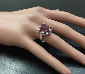 7.45 Carats Impressive Natural Red Ruby and Diamond 14K White Gold Ring