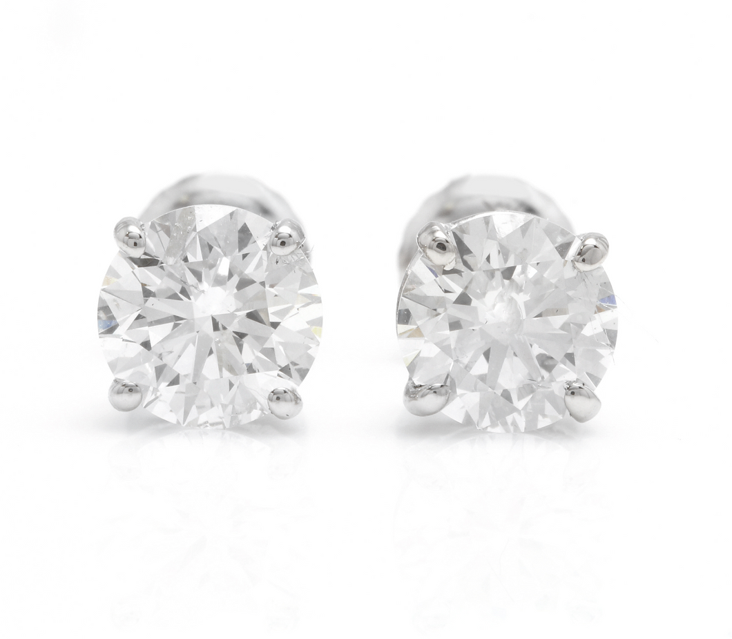 Exquisite 0.60 Carats Natural Diamond 14K Solid White Gold Stud Earrings