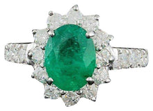 Load image into Gallery viewer, 2.80ct Natural Emerald &amp; Diamond 14k Solid White Gold Ring