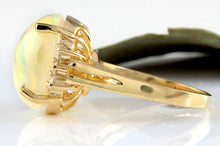 Load image into Gallery viewer, 6.30 Carats Natural Impressive Ethiopian Opal and Diamond 14K Solid Yellow Gold Ring