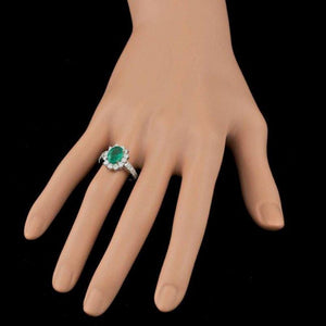 2.80ct Natural Emerald & Diamond 14k Solid White Gold Ring