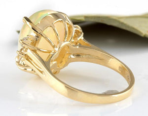 6.30 Carats Natural Impressive Ethiopian Opal and Diamond 14K Solid Yellow Gold Ring