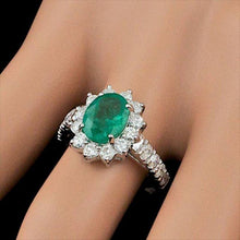 Load image into Gallery viewer, 2.80ct Natural Emerald &amp; Diamond 14k Solid White Gold Ring