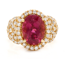 Load image into Gallery viewer, 6.50 Carats Impressive Natural Rubellite and Diamond 14K Yellow Gold Ring