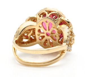 6.50 Carats Impressive Natural Rubellite and Diamond 14K Yellow Gold Ring
